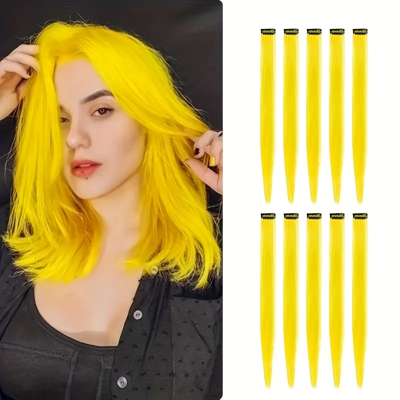 10-Pack 18-Inch (45 cm) Clip-In Hair Extensions — Straight Multicolor Highlights, Heat-Resistant Synthetic Clip-On Strands