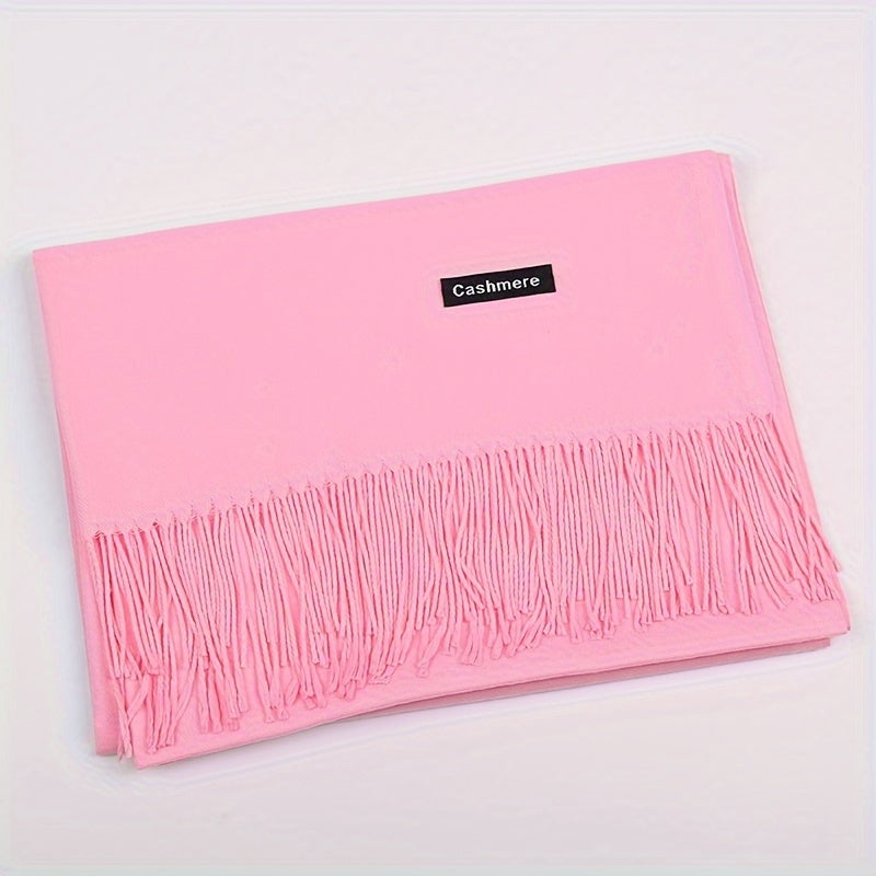 Unisex 100% Cashmere Scarf – Soft Tassel Shawl & Headscarf for Autumn & Winter, Neutral Solid Wrap