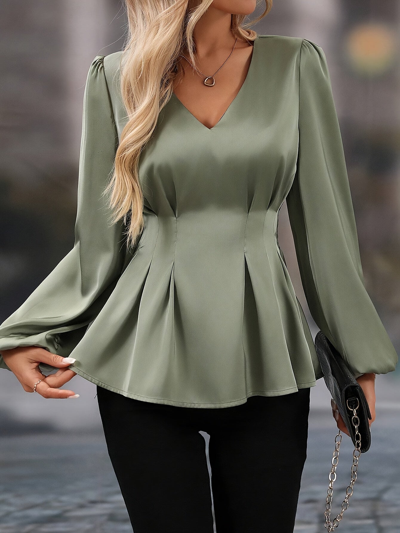 Women's Elegant V-Neck Long Sleeve Blouse – All-Season Office & Formal Shirt
