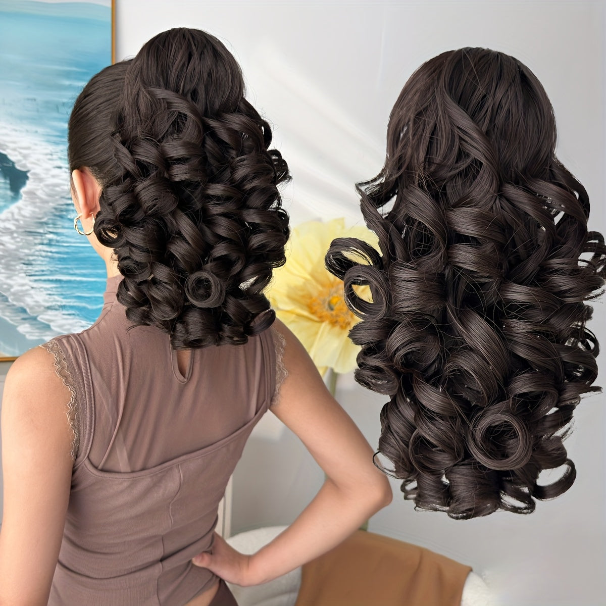 12-inch (30 cm) Ombre Brown to Blonde Deep Wave Short Ponytail Extension - Heat-Resistant Synthetic Claw Clip Hairpiece for Women & Girls