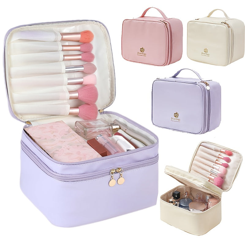 Double-Layer PU Large Capacity Travel Makeup Bag Portable Toiletry Cosmetic Organizer
