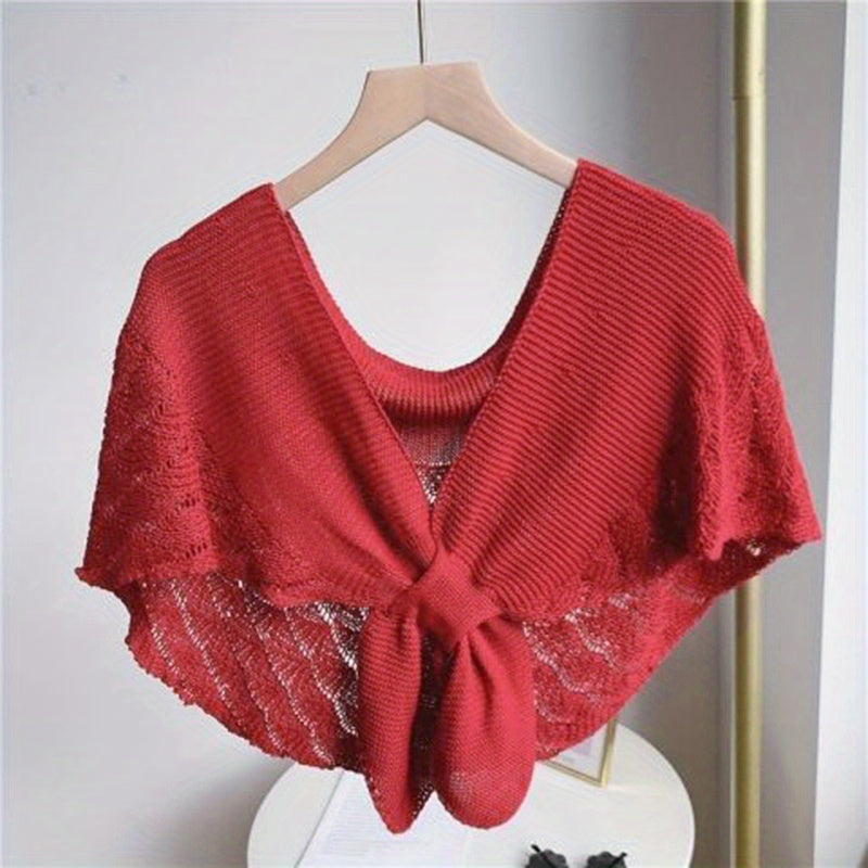 Lightweight Openwork Yarn Shawl - Women's Polyester Casual Wrap, Machine Washable Layering Scarf