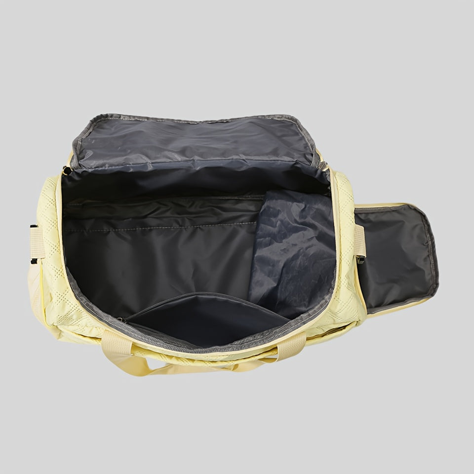 Women's Quilted Diamond 3-Piece Bag Set – Large Capacity Nylon Travel Tote, Removable-Strap Handbag & Square Makeup Bag