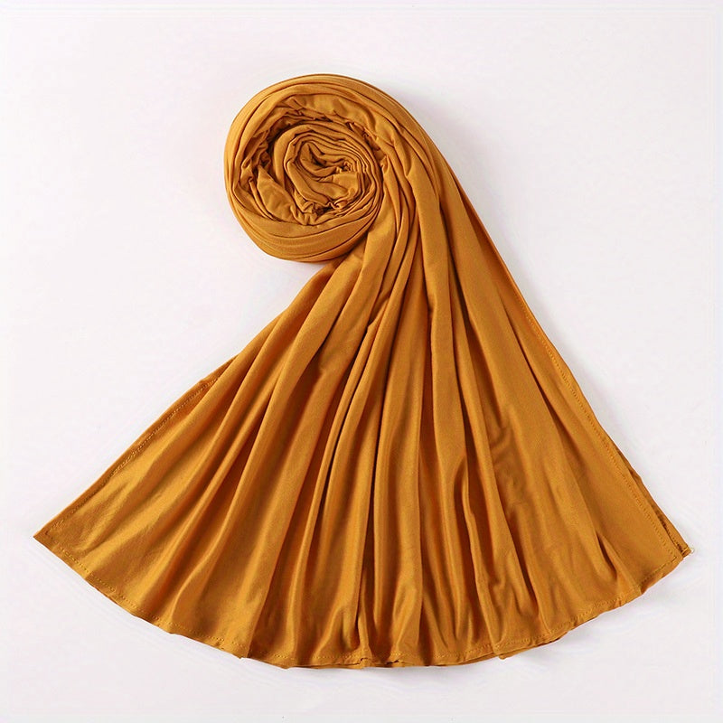Long Jersey Hijab - Lightweight Breathable Solid Scarf, Windproof Elegant Shawl for Women