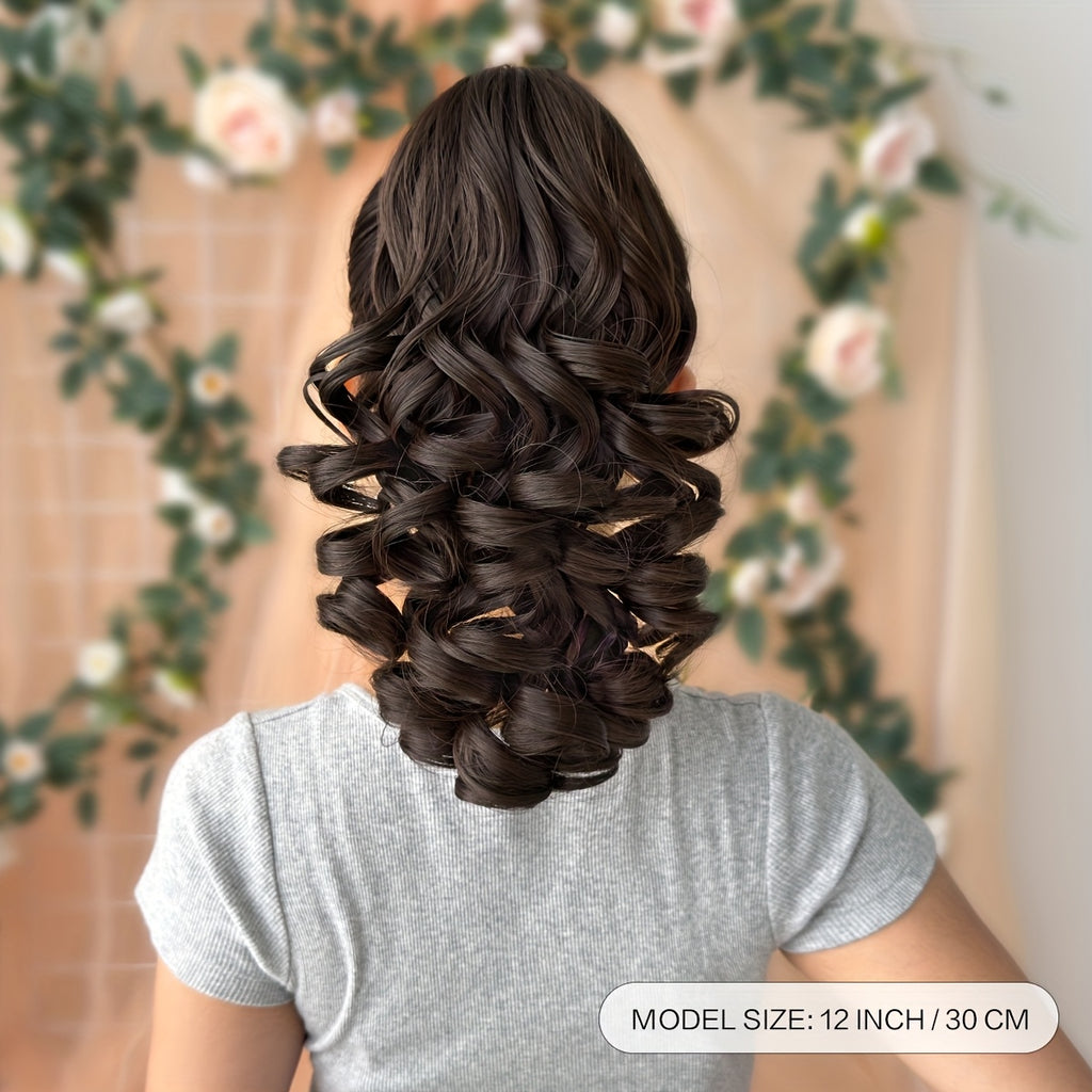 Women's 12-Inch Deep Wave Heat-Resistant Synthetic Claw Ponytail Hair Extension, Curly Clip-In, Multiple Colors (Black, Brown, Blonde, Red, Gray, Beige, White)