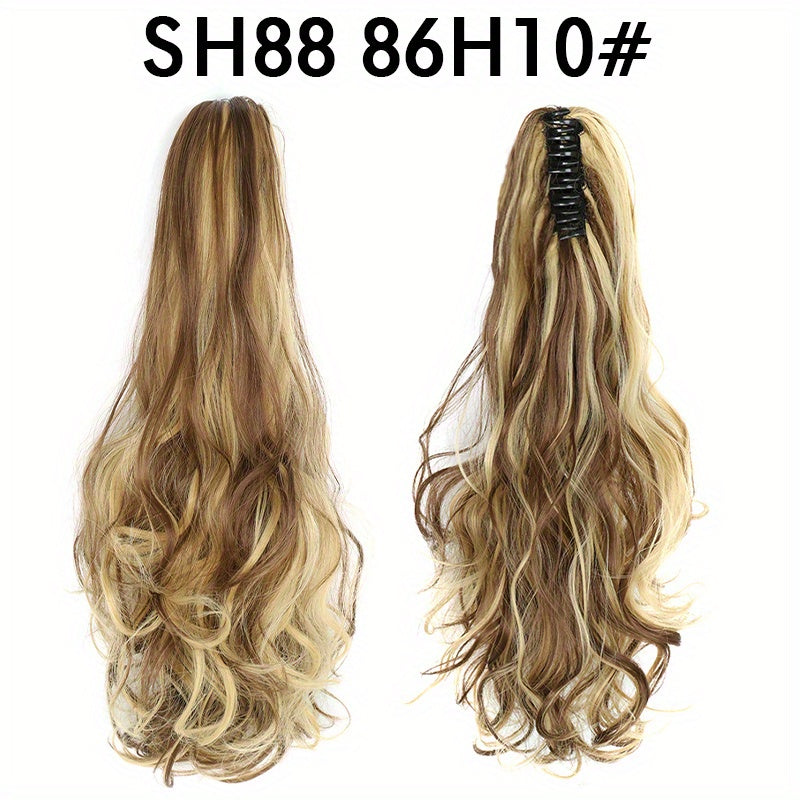 22-Inch (56 cm) Long Wavy Clip-In Ponytail Extension — Synthetic Claw Clip Hair Piece for Women