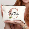 Customizable Floral Makeup Bag - Foldable Polyester Cosmetic Pouch for Travel, Zippered Toiletry Organizer, Machine Washable, Ideal Bachelorette Gift