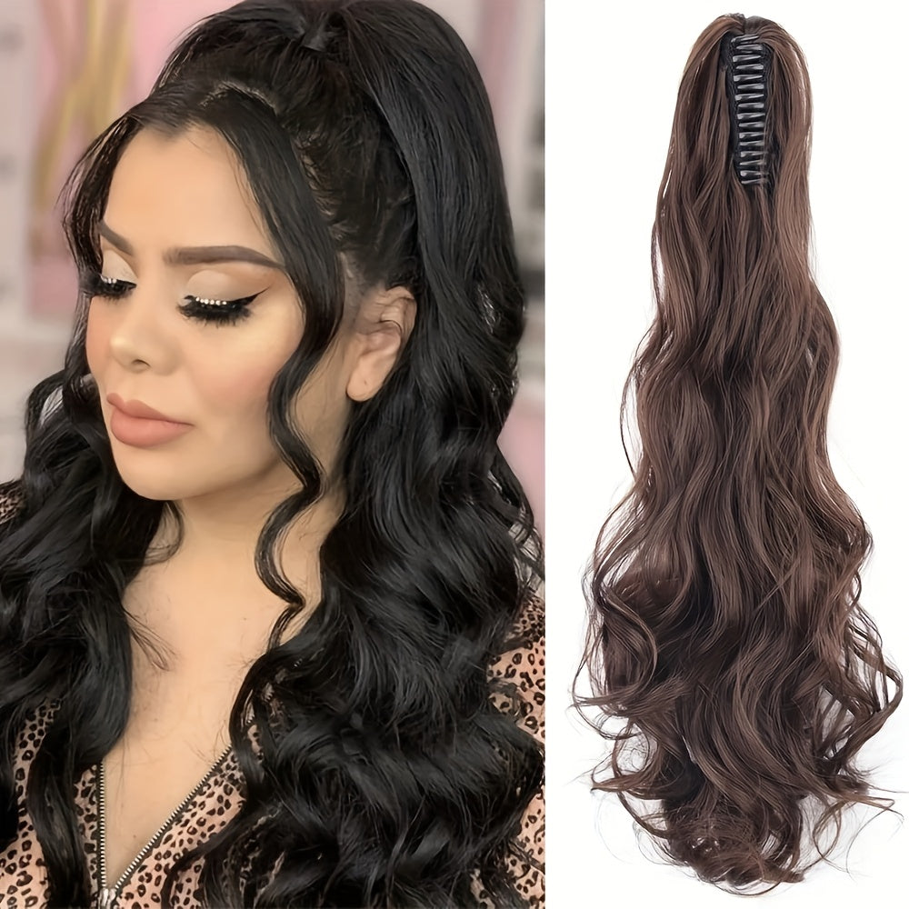 20" (50 cm) Curly Wave Clip-In Ponytail Extension – Invisible Secure Clip, Heat-Friendly Synthetic Hairpiece for Women, Natural-Looking Y2K Party & Everyday