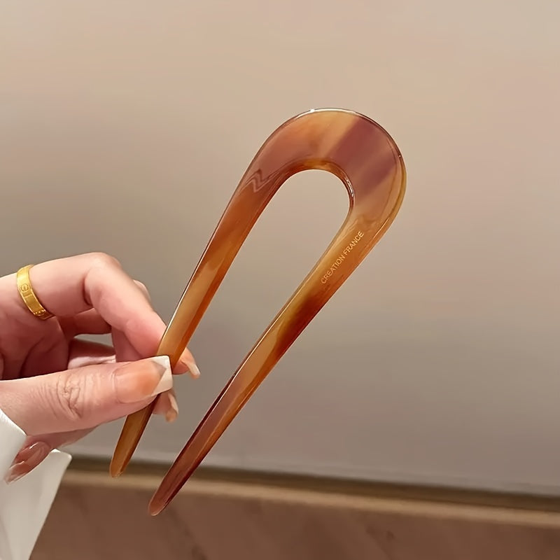 Elegant Vintage U-Shaped Acetate Hairpin — Valentine's Day Hair Clip for Women & Teens