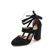 Elegant Women's High Heel Ankle-Strap Sandals – Fabric Upper, Round Toe, Lace-Up Block Heel, Rubber Sole