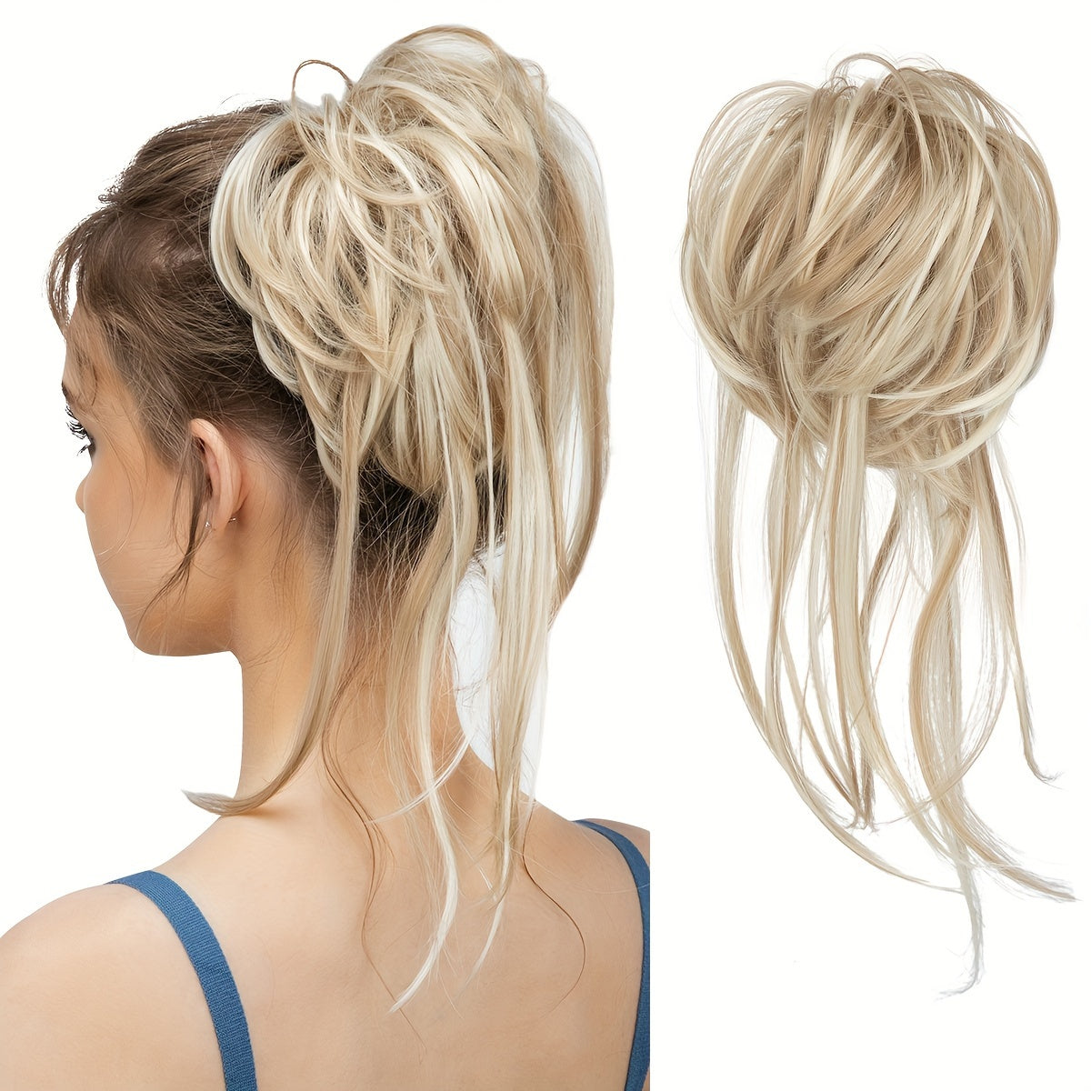 Curly Ponytail Hair Extension with Straight Tail - Messy Bun Hairpiece, Heat-Resistant High-Temperature Fiber Updo for Women