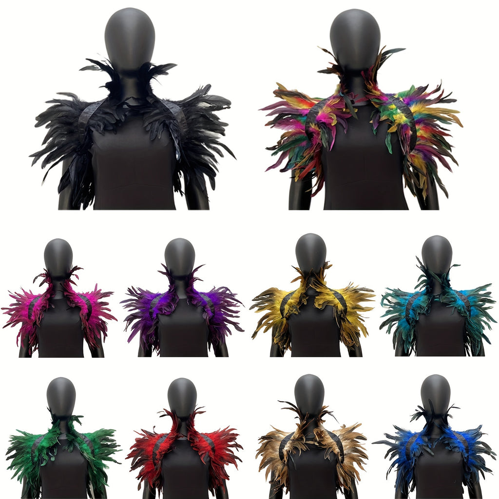 Women's Gothic Faux Feather Collar Cape Shawl — Elegant Party, Prom & Halloween Cosplay Wrap (Multiple Colors)