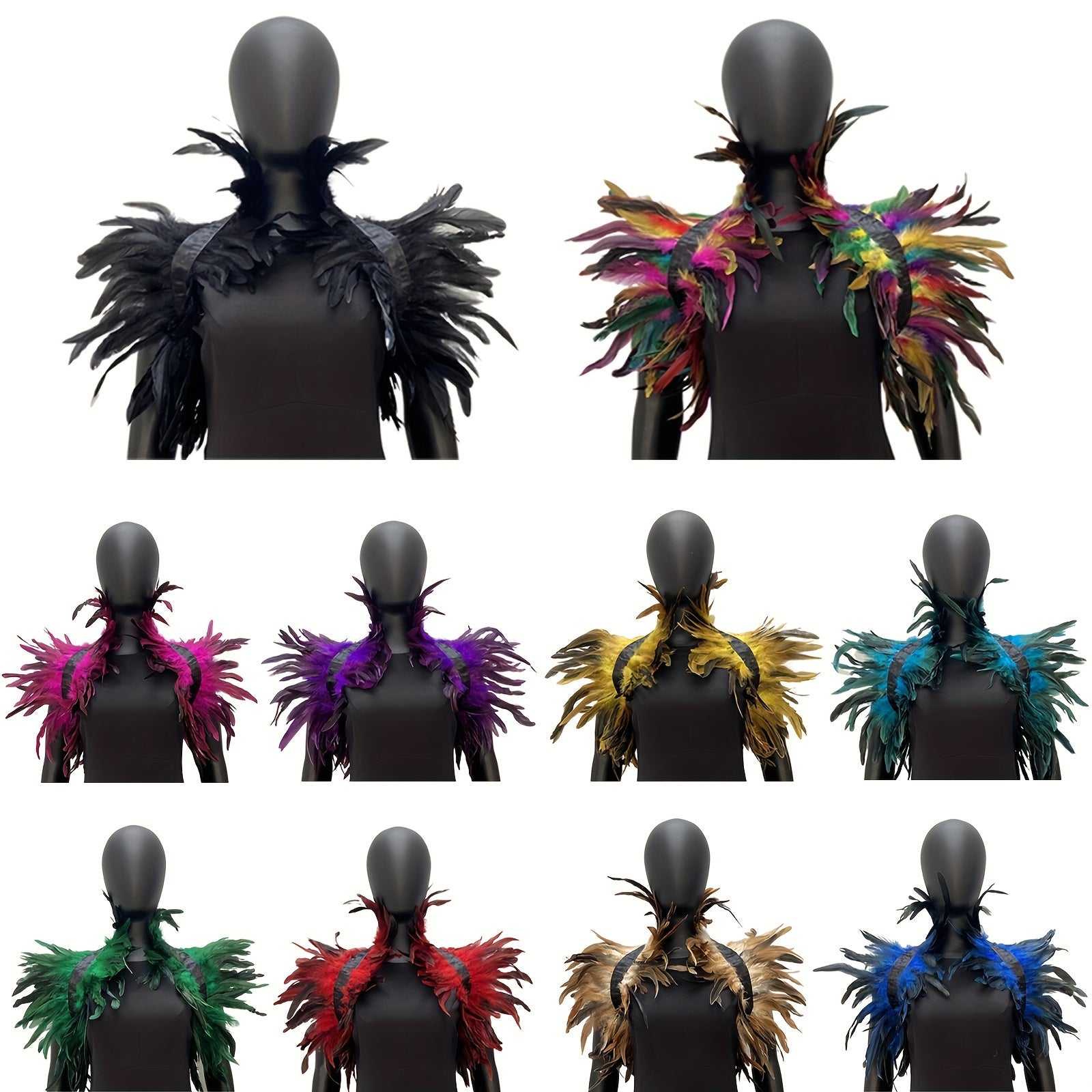 Women's Gothic Faux Feather Collar Cape Shawl — Elegant Party, Prom & Halloween Cosplay Wrap (Multiple Colors)