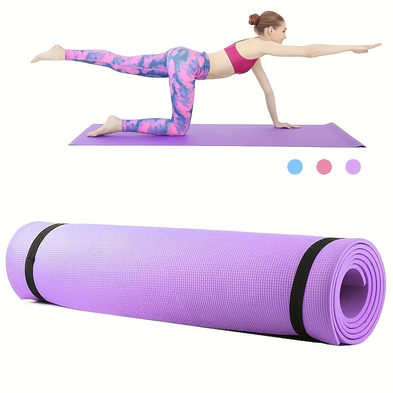 4mm High-Density EVA Yoga Mat with Carrying Strap – Lightweight Thick Cushioned Exercise Mat for Yoga, Pilates & Home Gym (Pink, Purple, Blue)