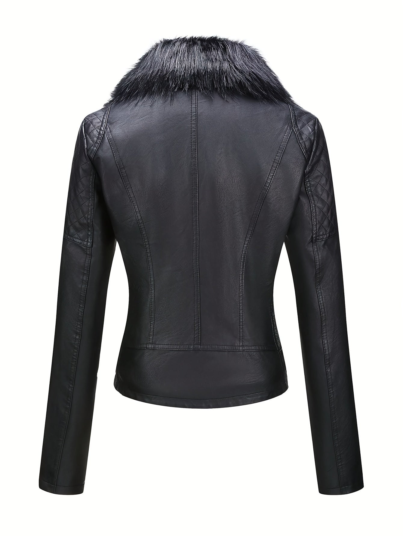 Women's Retro Faux Leather Motorcycle Jacket with Detachable Large Fur Collar - Fall/Winter