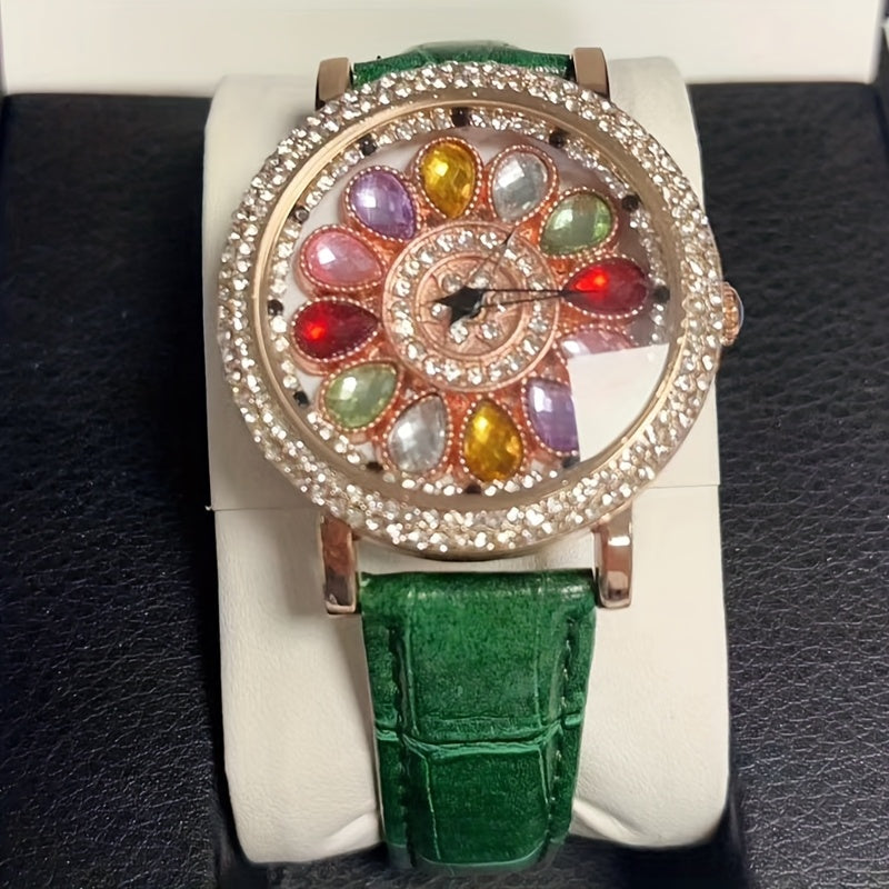 ORSGA Women's Rotating Dial Speedometer Analog Watch — Hollow Alloy Case, PU Leather Strap, Mechanical Movement, Business Casual Gift