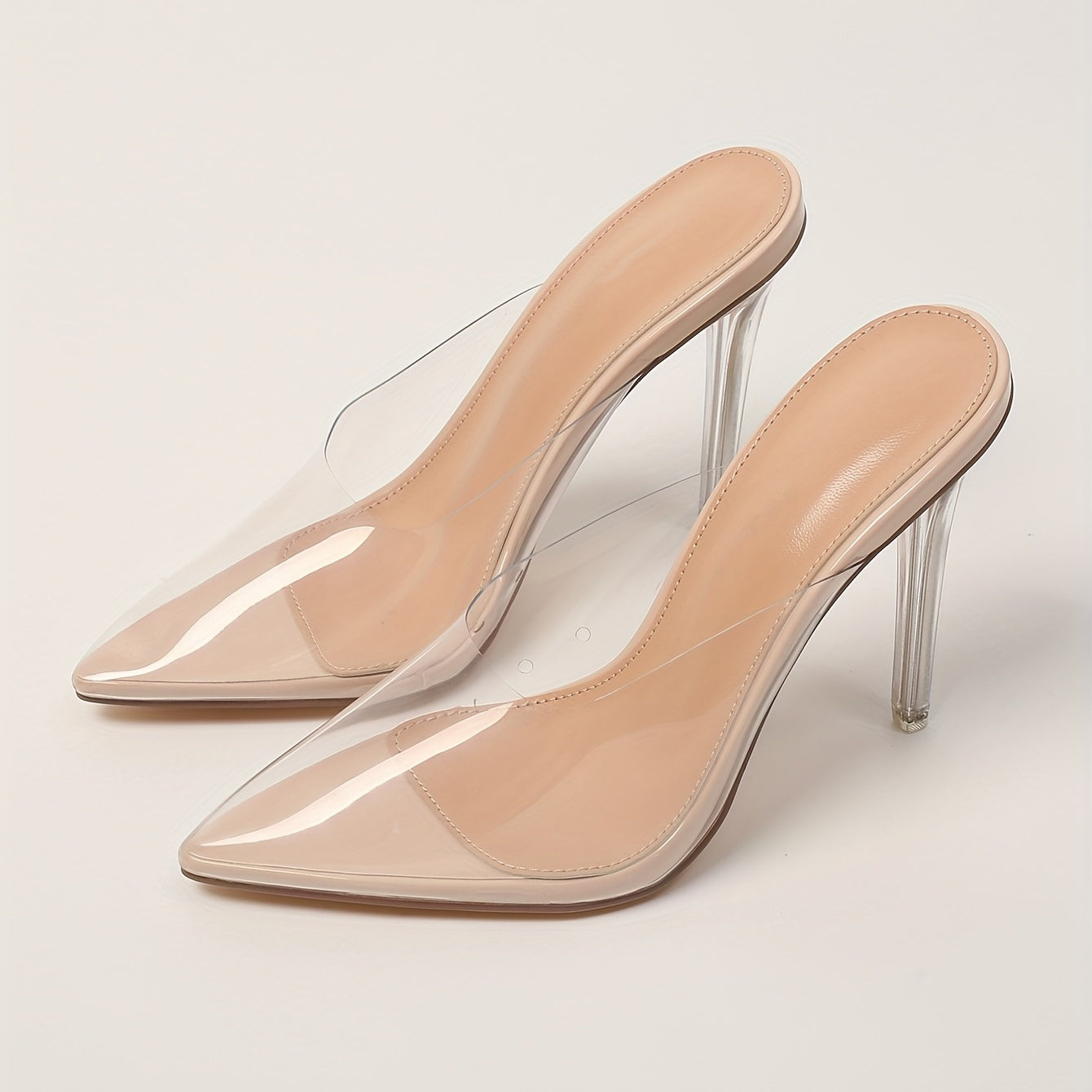 Clear Stiletto High Heel Mules – Transparent Pointed-Toe TPU Slides for Wedding & Party