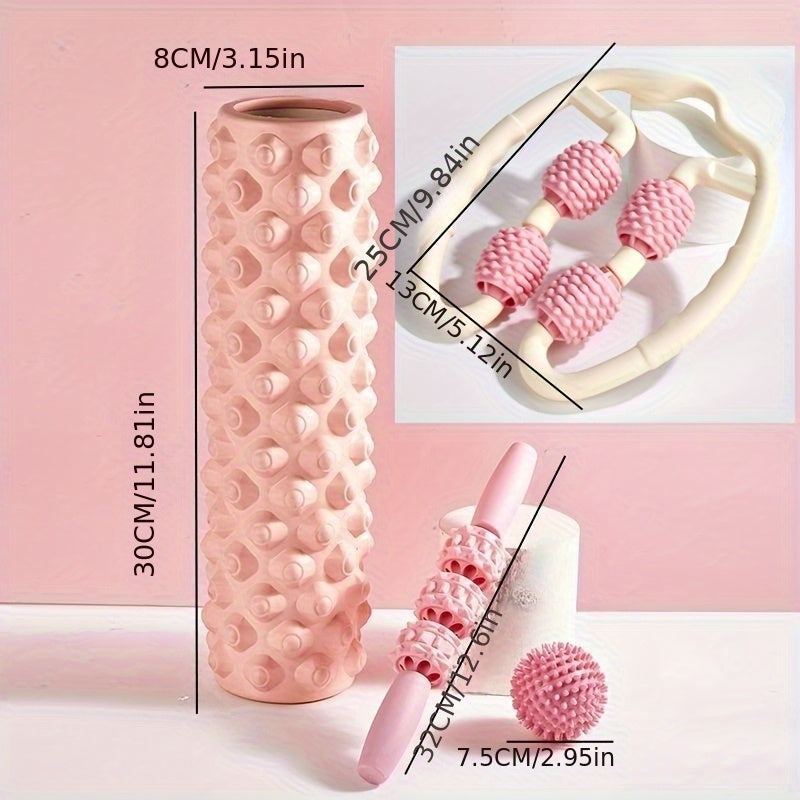 4-Piece EVA Foam Muscle Roller Set - Fascia Release & Body Shaping Massage Tool for Yoga & Recovery | Gift for Women
