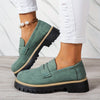 Women's Chunky Slip-On Penny Loafers - Lightweight Faux Leather Round Toe, EVA Sole, Breathable Fabric Lining, Retro Casual & Dress Shoes