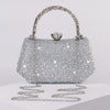 Silvery Sequin Rhinestone Women's Evening Clutch Bag with Metal Handle and Buckle for Party, Wedding & Night Out