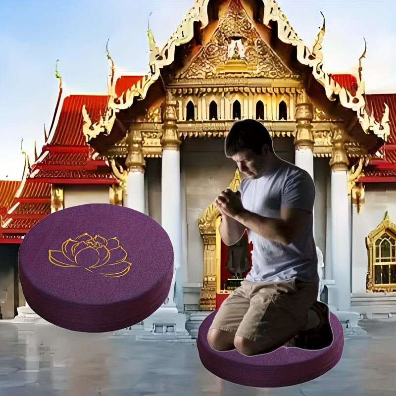 Purple Lotus Hemp Meditation Mat — Circular Woven Yoga Mat, Thick Medium-Firm Support for Kneeling & Floor Sitting