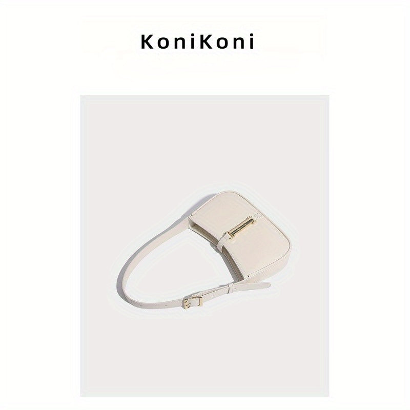 KoniKoni French-Inspired Women's Shoulder Handbag – Magnetic Closure, Gold-Tone Hardware, Microfiber Leather Tote (Beige, White, Black, Burgundy, Light Brown)