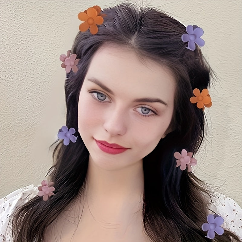 8-Pack Frosted Macaron Flower Hair Clips for Women – Small Neutral Floral Braid & Styling Accessories