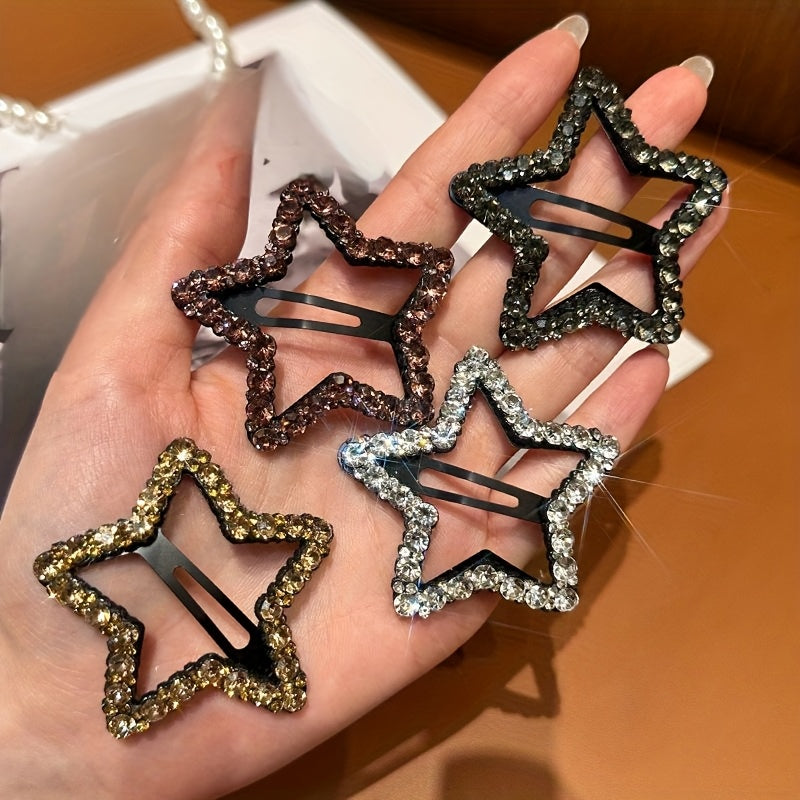 2-Pack Rhinestone Star Hair Clips - Five-Pointed BB Clips for Bangs & Side Hair, Elegant Minimalist Hairpins, Gift for Eid & Ramadan