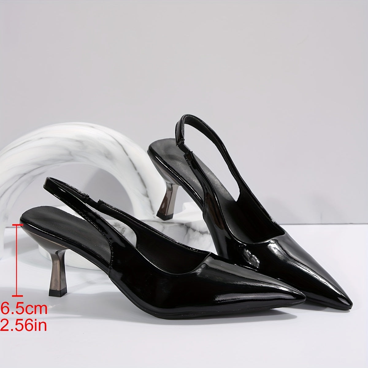 Elegant Black Pointed Toe Mid-Heel Pumps for Women - Lightweight Faux Slip-On Stiletto Heels with Rubber Non-Slip Sole, All-Season