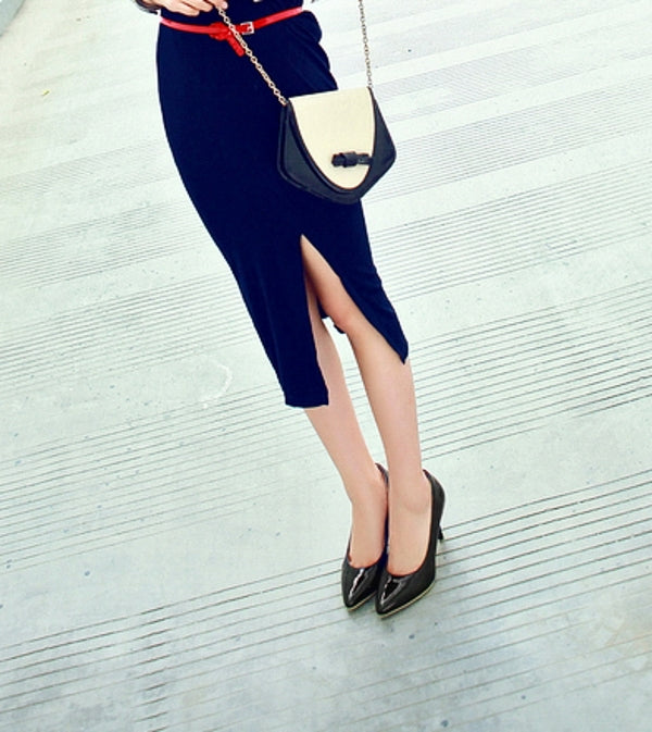 Women's Black Pointed-Toe Stiletto Pumps, Slip-On Soft-Sole Office Heels