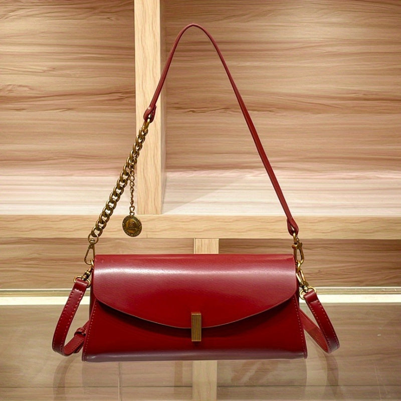 Versatile Women's Baguette Bag - Small Square Underarm Shoulder Crossbody, High-End Split Leather