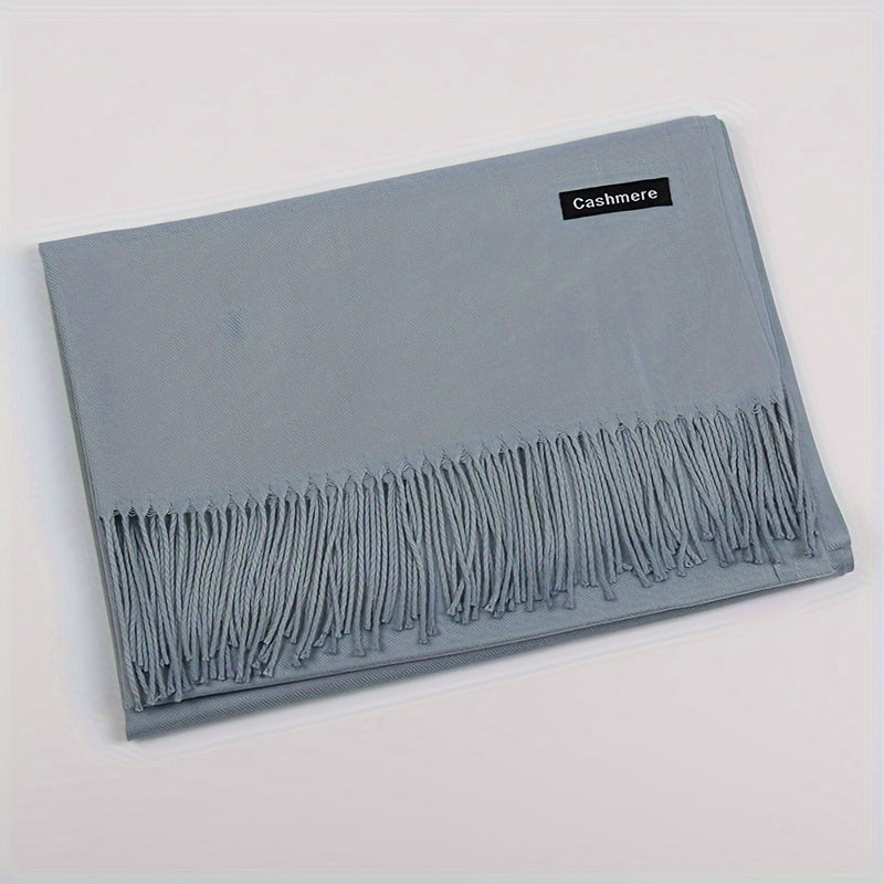 Unisex 100% Cashmere Scarf – Soft Tassel Shawl & Headscarf for Autumn & Winter, Neutral Solid Wrap