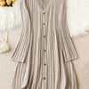 Plus Size V-Neck Long Sleeve Tunic Dress – Solid Color Autumn Winter Elegant Stretch Knit for Women