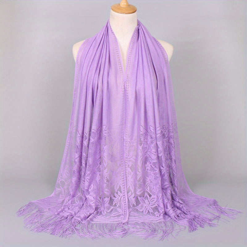 Lace Bridal Shawl – Embroidered Wedding Scarf with Tassels, Windproof Head Wrap & Church Veil