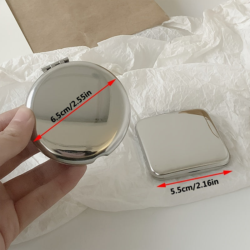 Double-Sided Folding Handheld Makeup Mirror - Compact Cute Cartoon Design for Dorm & Travel