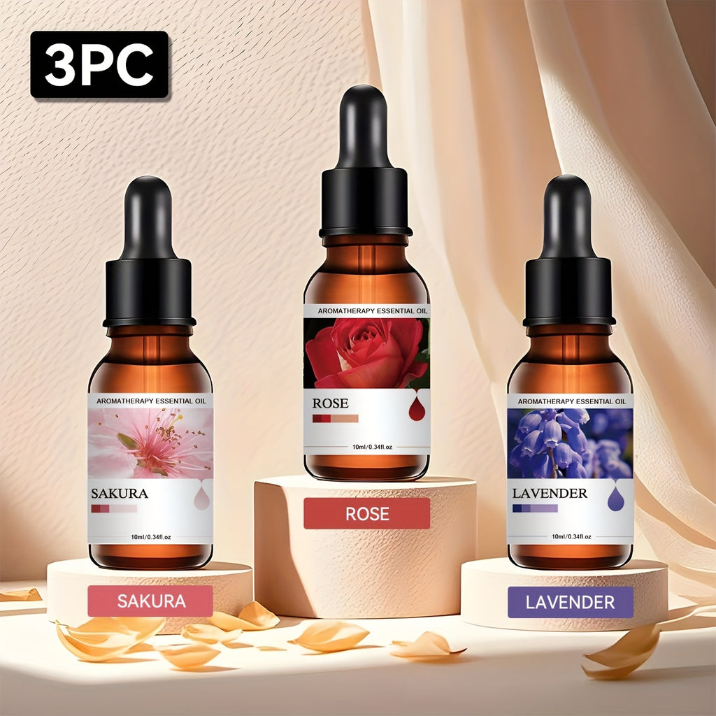 3-Pack Essential Oil Set 10ml (0.34 fl oz) Each — 30ml Aromatherapy Oils for Home Humidifier, Car Diffuser & Stone Air Freshener