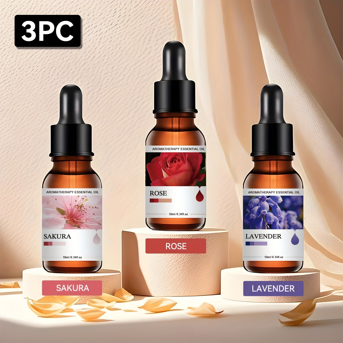 3-Pack Essential Oil Set 10ml (0.34 fl oz) Each — 30ml Aromatherapy Oils for Home Humidifier, Car Diffuser & Stone Air Freshener