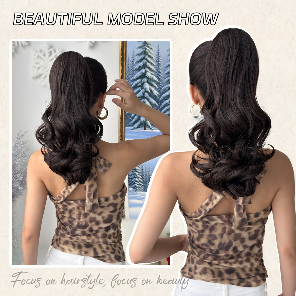 YUSULAXI 16 in (40 cm) Deep Wave Clip-In Ponytail Extension - Heat-Resistant Synthetic Hairpiece in Natural Brown, Black, Dark Brown, Red, Burgundy, Golden Ombre