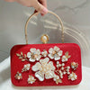 Floral Embellished Red & Gold Clutch for Women – Detachable Chain Evening Handbag for Weddings & Parties