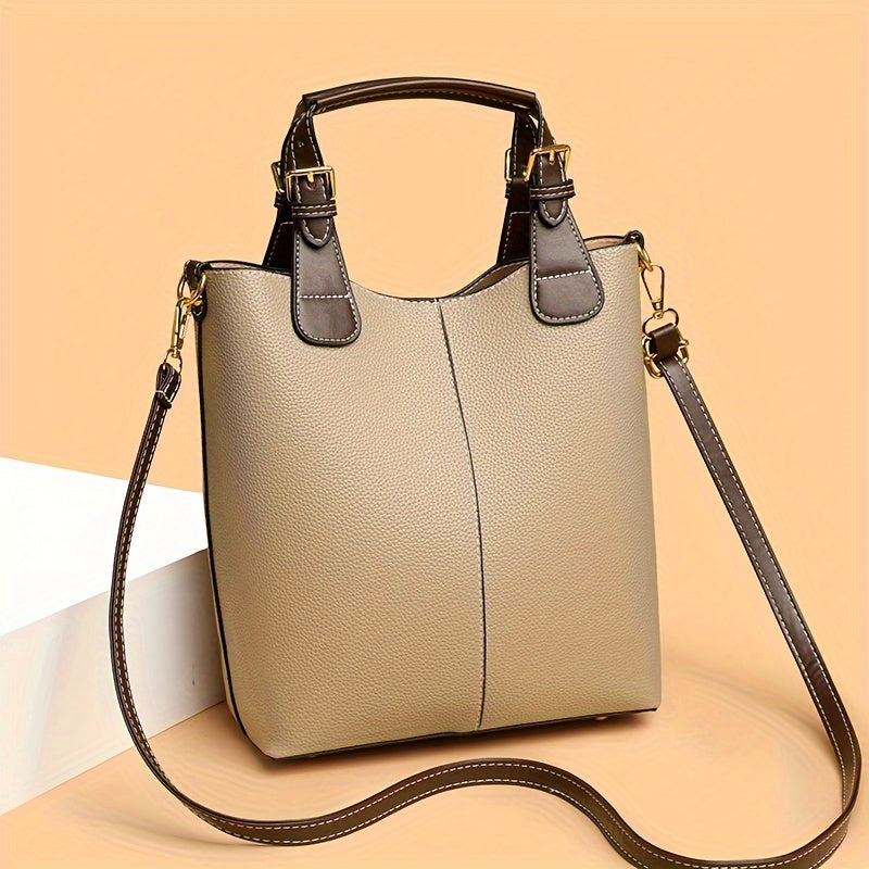 Elegant Women's Mini Bucket Bag – Lightweight PU Leather Handbag with Removable Strap, Zipper Closure & Painted Edge Detail