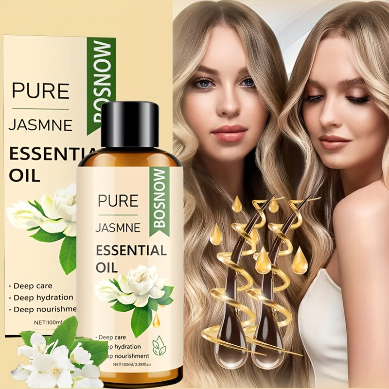 Pure Jasmine Hair Oil 100ml (3.38 fl oz) - Plant Squalane & Glycerin Moisturizing Oil for Normal Hair, Unisex