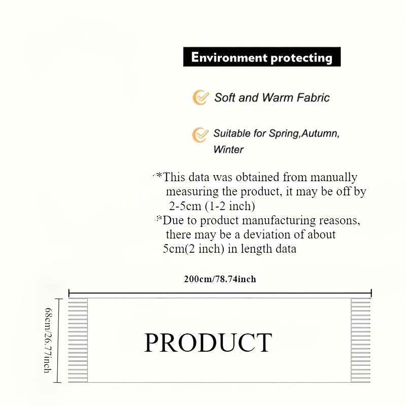 Elegant Tassel Scarf Shawl Wrap – Soft Faux Cashmere Feel, Solid Colors (White/Black/Red/Multi), 200 cm (79 in)