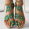 Women's Floral Flat Sandals Faux Pearl Toe Loop Slip-On Beach & Casual Travel Shoes