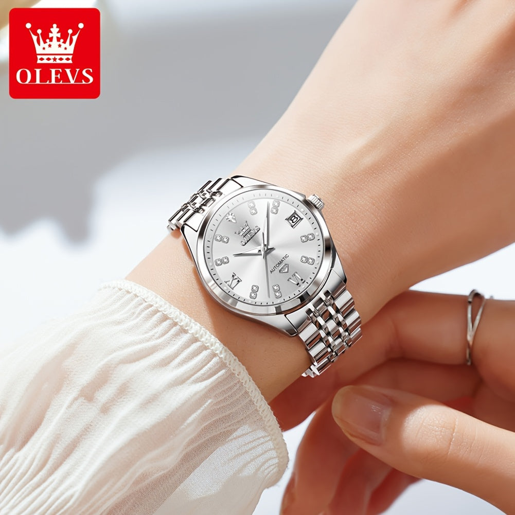 OLEVS Stainless Steel Automatic Mechanical Women's Watch Luminous Classic Luxury Wristwatch