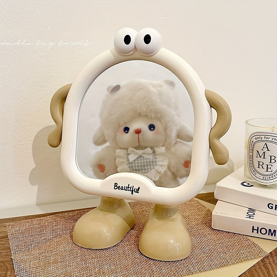 Cute Cartoon Desktop Makeup Mirror — Adjustable Angle HD Glass Portable Dressing Table Mirror for Bedroom & Dorm