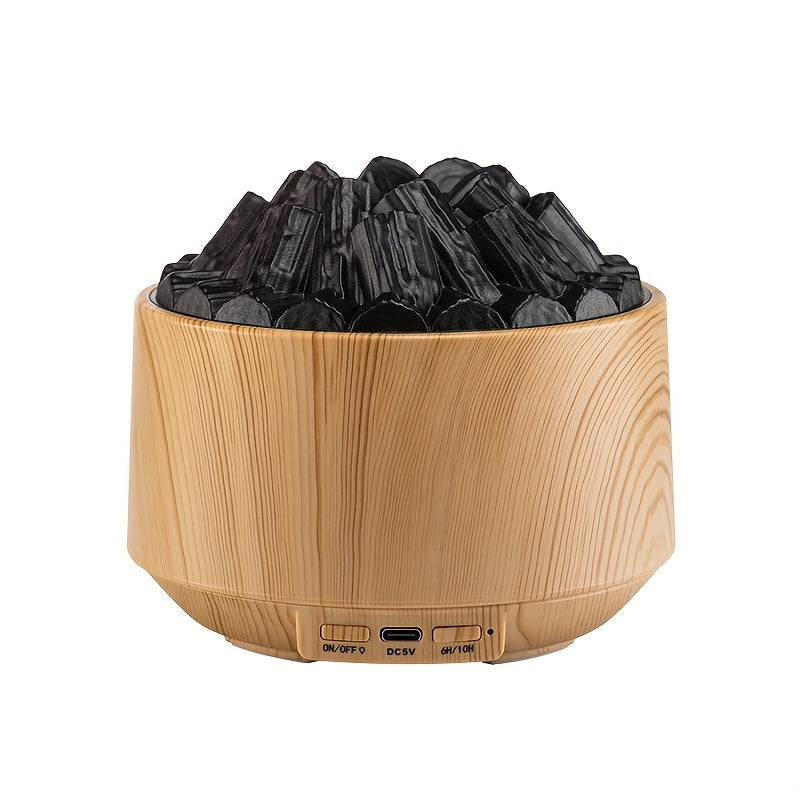 Campfire Desktop Humidifier & Aroma Diffuser — Soundwave Ultrasonic, Real Flame Effect, Dual Mist, Quiet USB Humidifier with LED Night Light & Auto Shut-Off (Black, Red, Purple, Green, Gold, Brown)