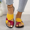 Women's Toe Loop Flat Slides Colorblock Slip-On Summer Beach Casual Sandals
