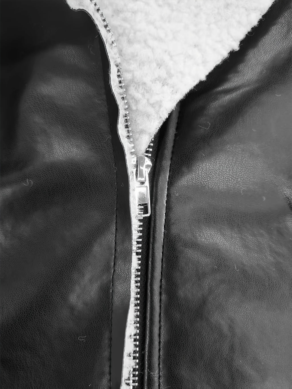 Women's PU Leather Fleece-Lined Hooded Winter Coat with Faux Fur Collar - Full-Zip Long Black Coat