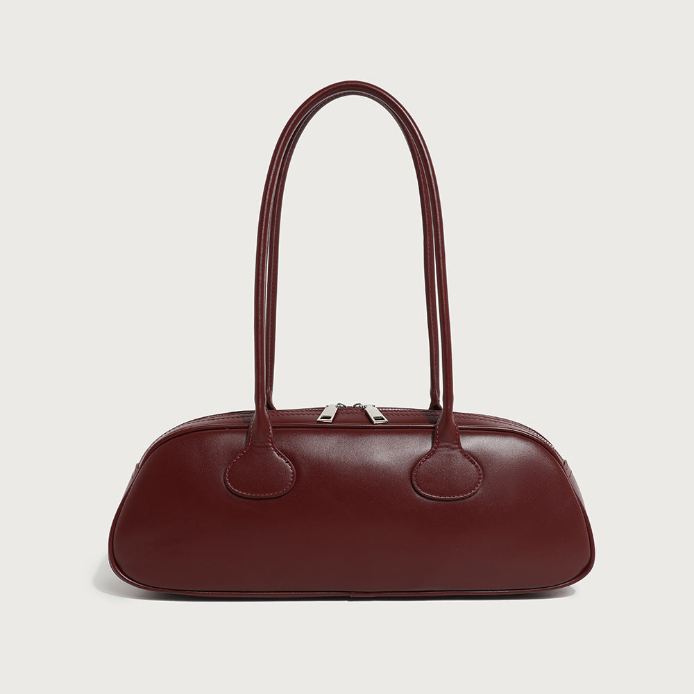 Women's Light Beige Baguette Handbag – Large Capacity Layered Korean Retro Vintage Bag with Buckle Closure, Split Leather