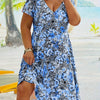 Plus Size Floral Deep V-Neck Short Sleeve Dress - Stretchy Fitted Casual Beach Dress for Spring Summer Fall